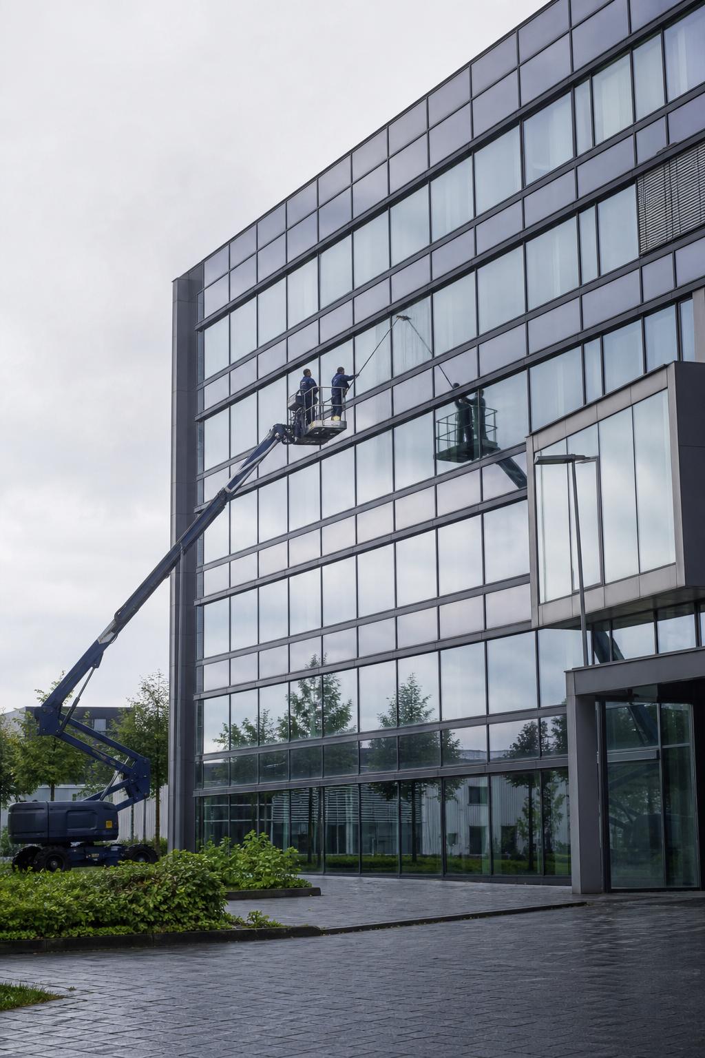 RADDATZ Reinigungsteam bei der Fassadenreinigung eines Bürogebäudes in NRW